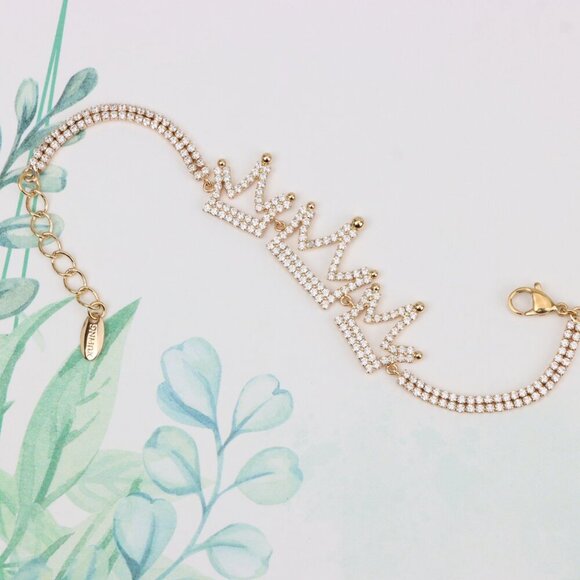 "Rose Gold Crown Design Bracelet with Sparkling Zircon Accents, XPBL0833 - Picture 3 of 12